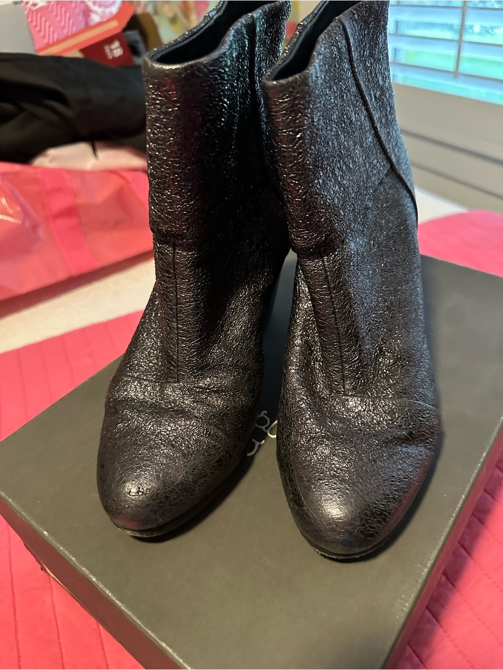 rag & bone metallic gray Newbury Textured Leather Ankle Booties